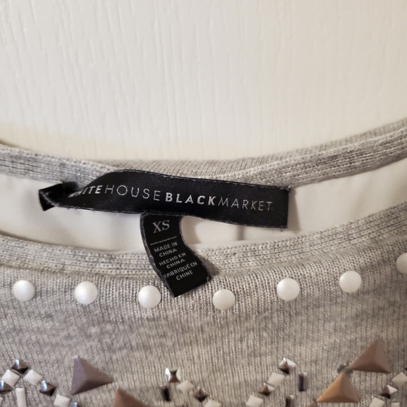 White House Black Market Grey Boat Neck Sequin Long Sleeve Blouse (Size XS) - Picture 2 of 16